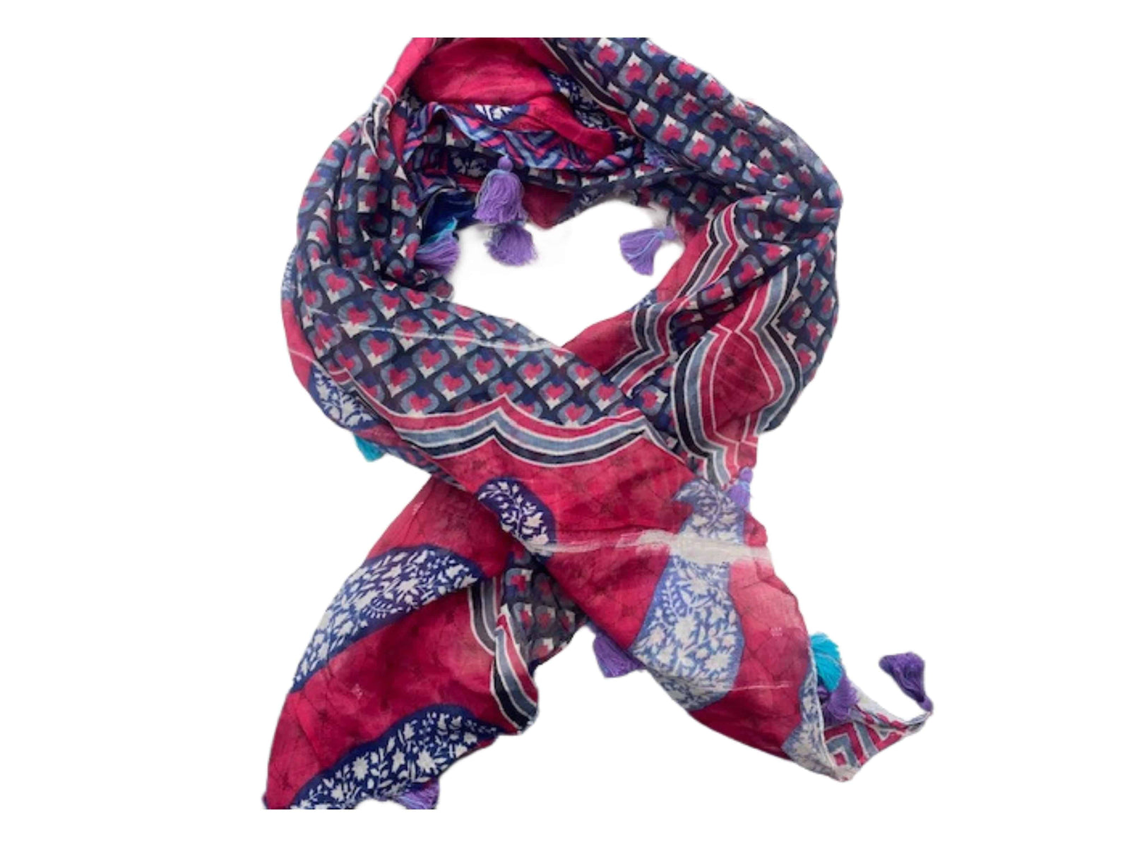 Cerise Heart  -  Ethnic Square Scarf (DEFECT) - Cheap Fabrics