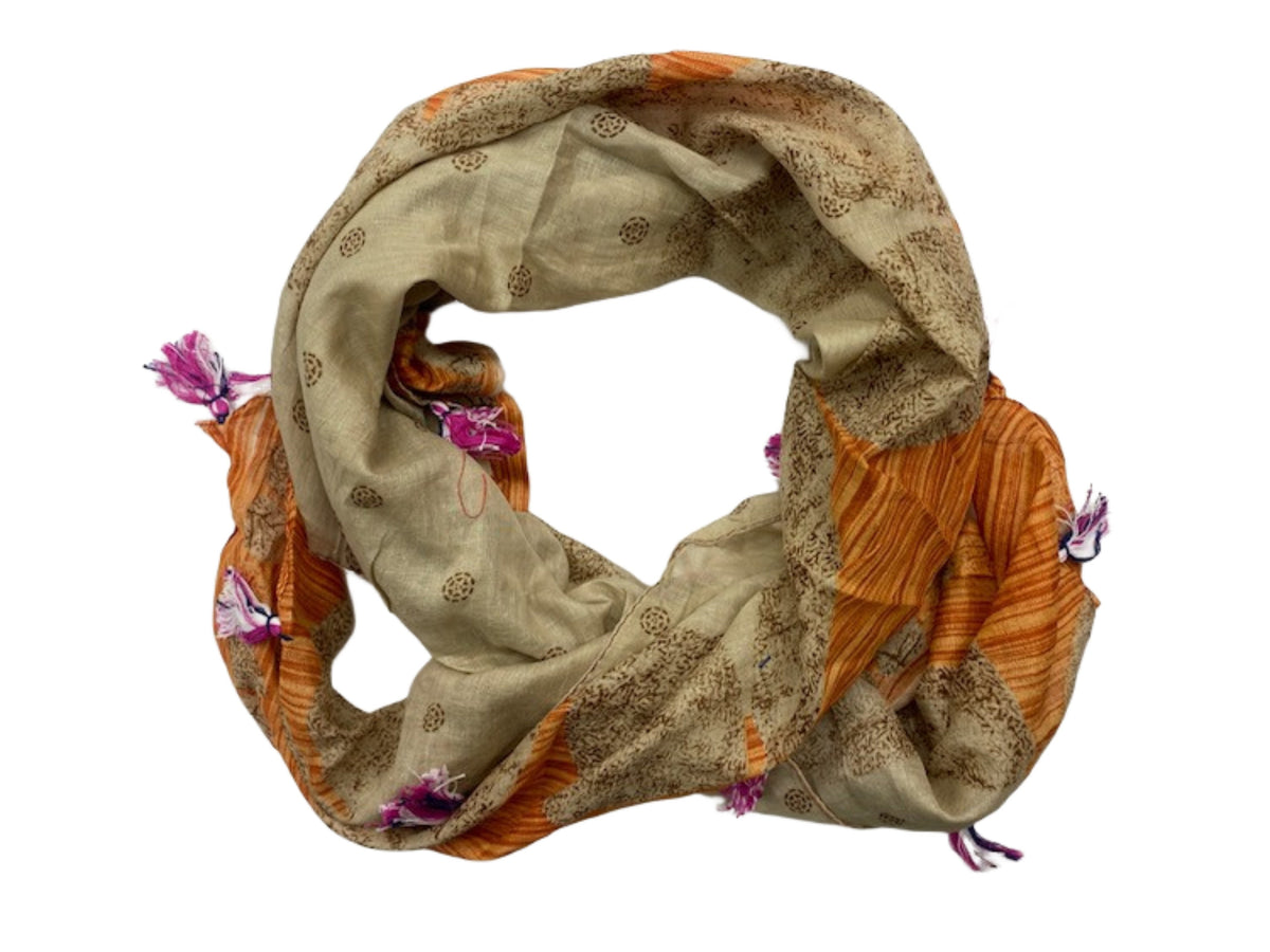 Beige/Orange  -  Ethnic Square Scarf - Cheap Fabrics