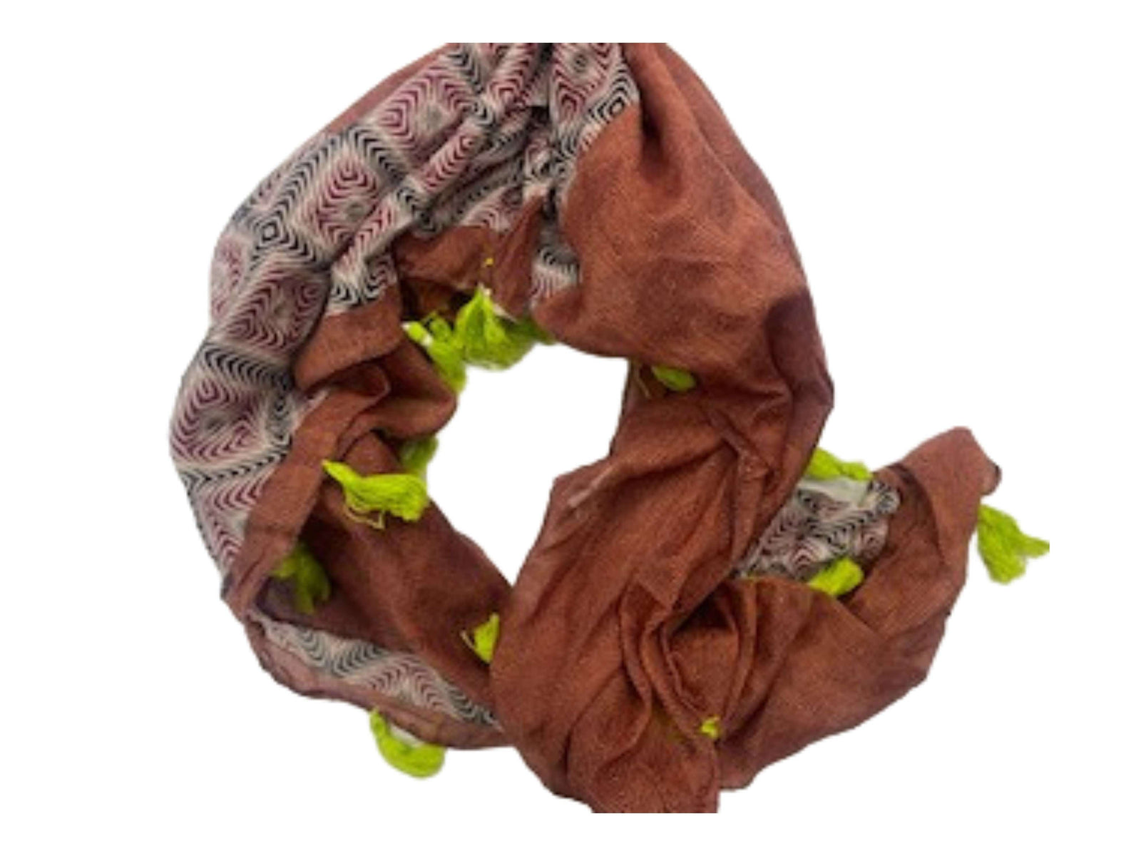 Brown One Side Border  -  Ethnic Square Scarf - Cheap Fabrics