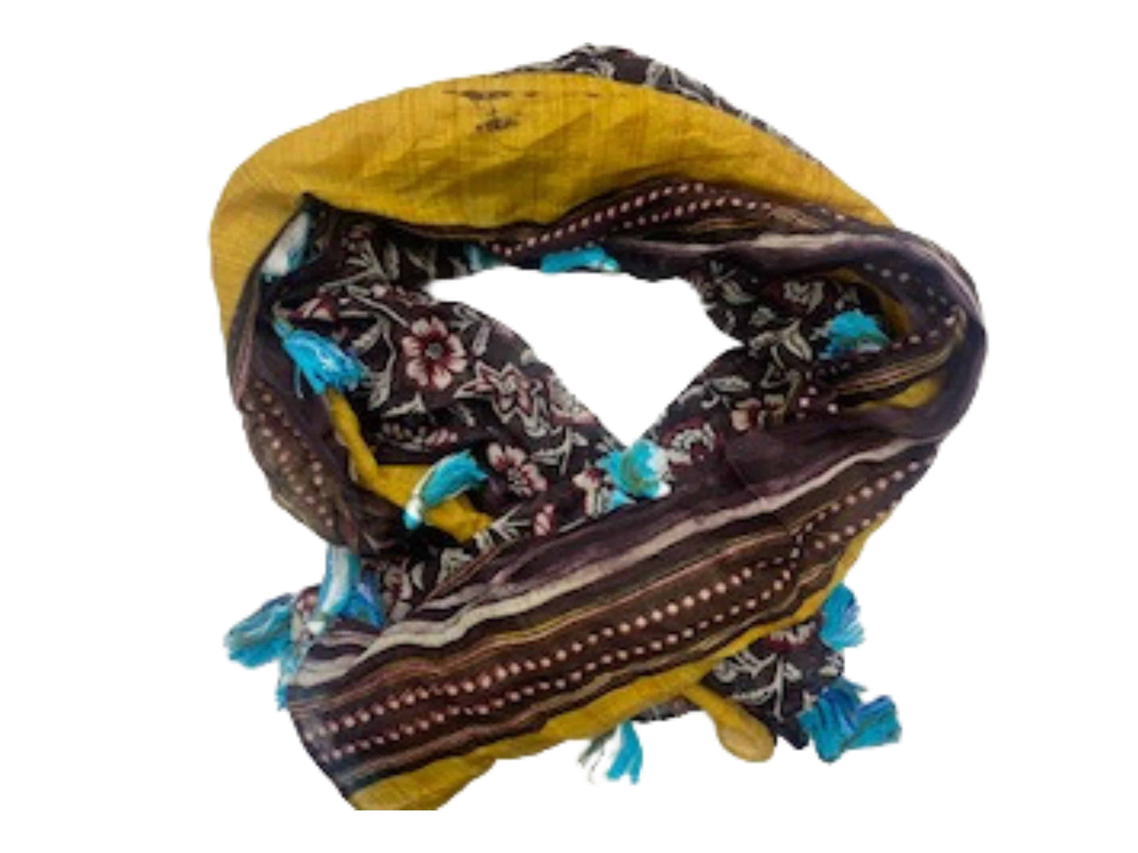 Brown And Mustard Floral  -  Ethnic Square Scarf (DEFECT) - Cheap Fabrics