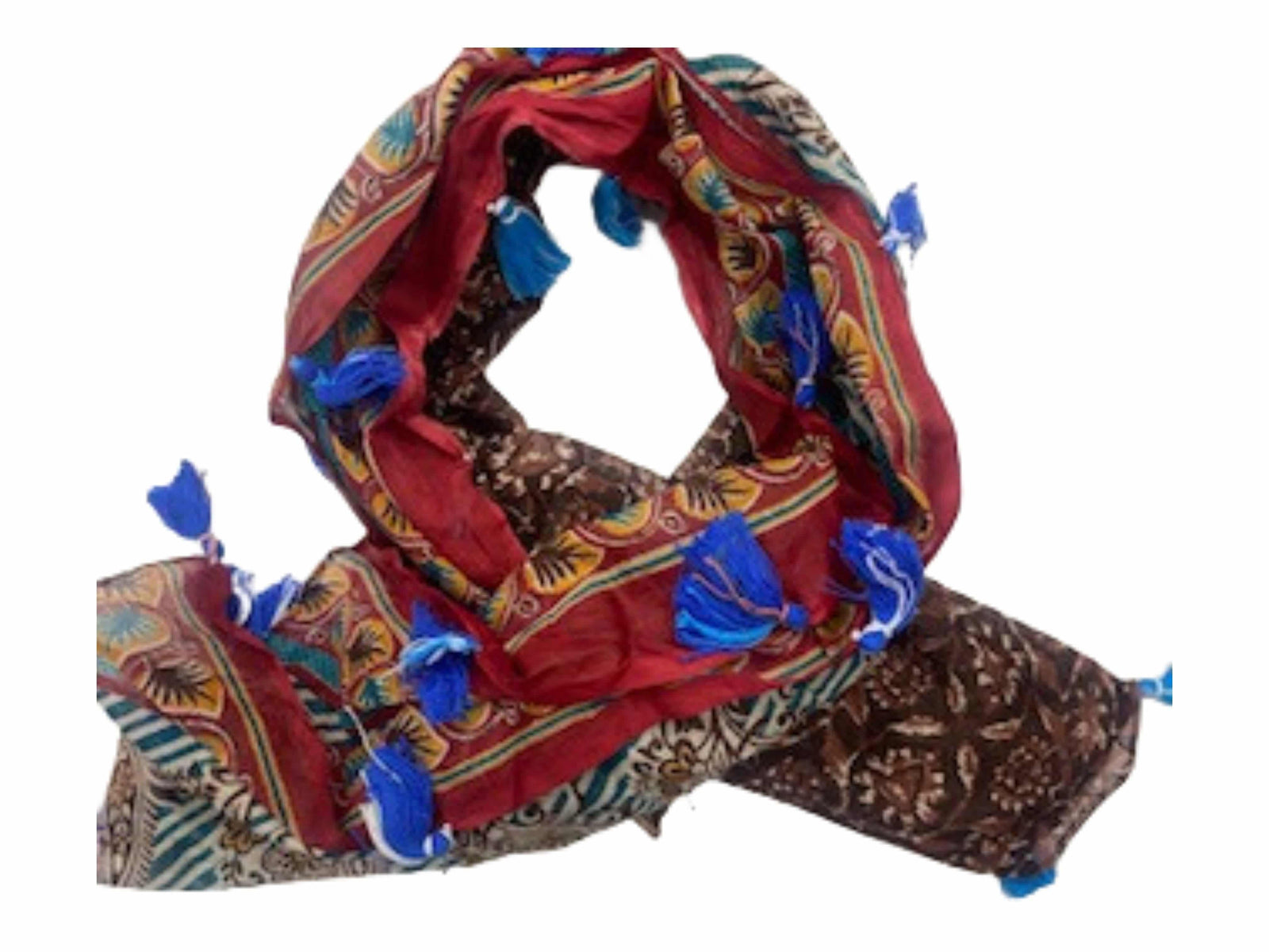 Brown / Paisley Border  -  Ethnic Square Scarf - Cheap Fabrics