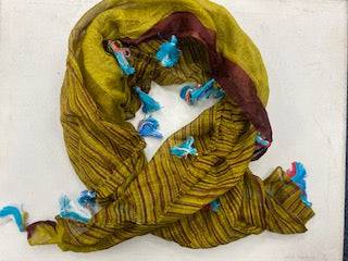 Lime/Maroon Striped -  Ethnic Square Scarf - Cheap Fabrics