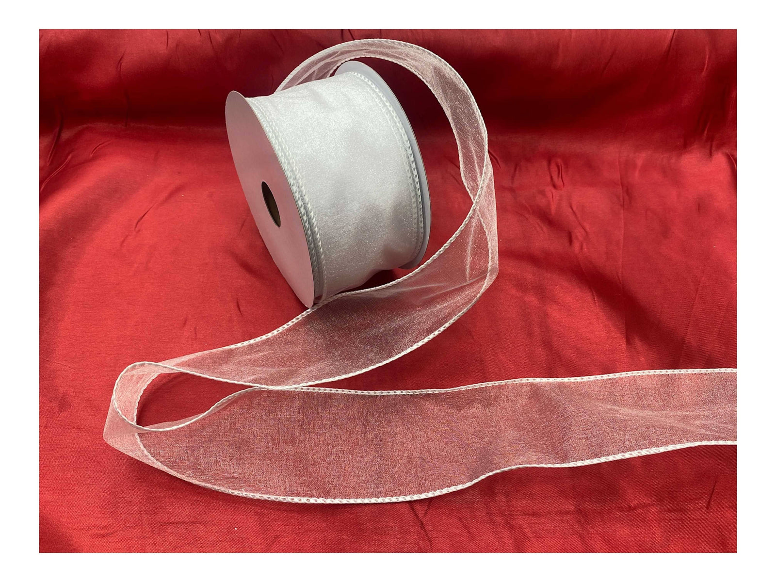 Christmas Wired Edge Ribbon - WHITE SHIMMER ORGANZA - Cheap Fabrics