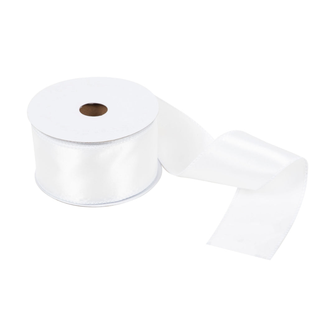 Wire Edge Ribbon: Single-Faced Satin- Christmas White - Cheap Fabrics