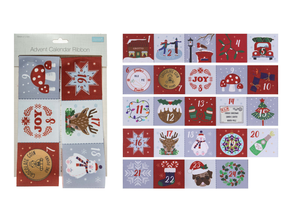 Christmas Advent Calendar Label Ribbon #2 - 73mm x 1.73m - Cheap Fabrics