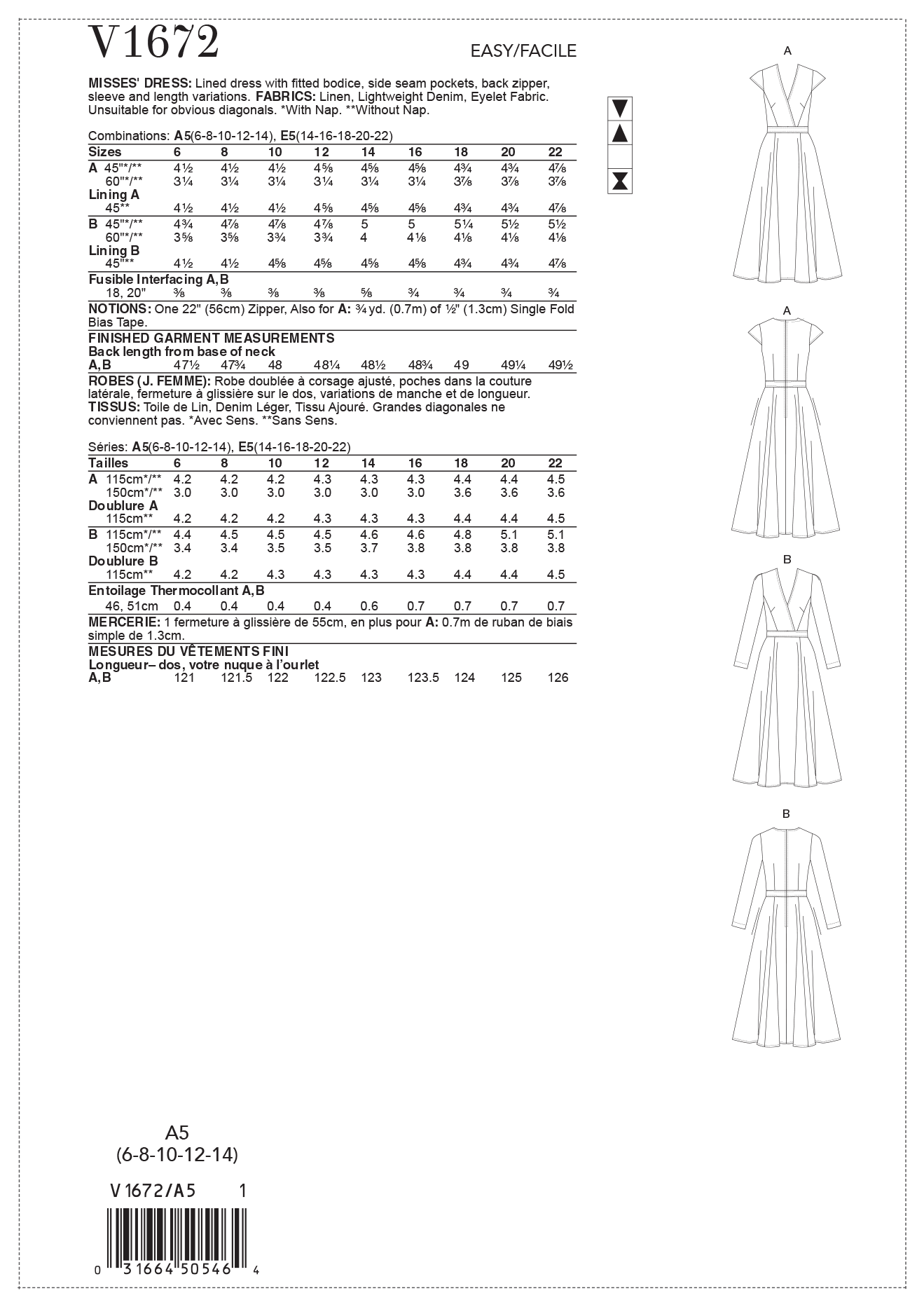V1672 Vogue Patterns Misses' Dress - Cheap Fabrics