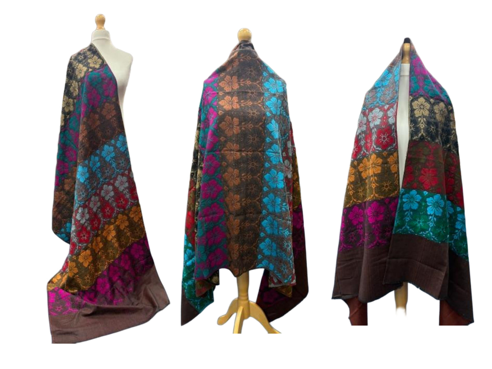 Colourful Threadwork Wool Shawl - FLOWERBED - Cheap Fabrics