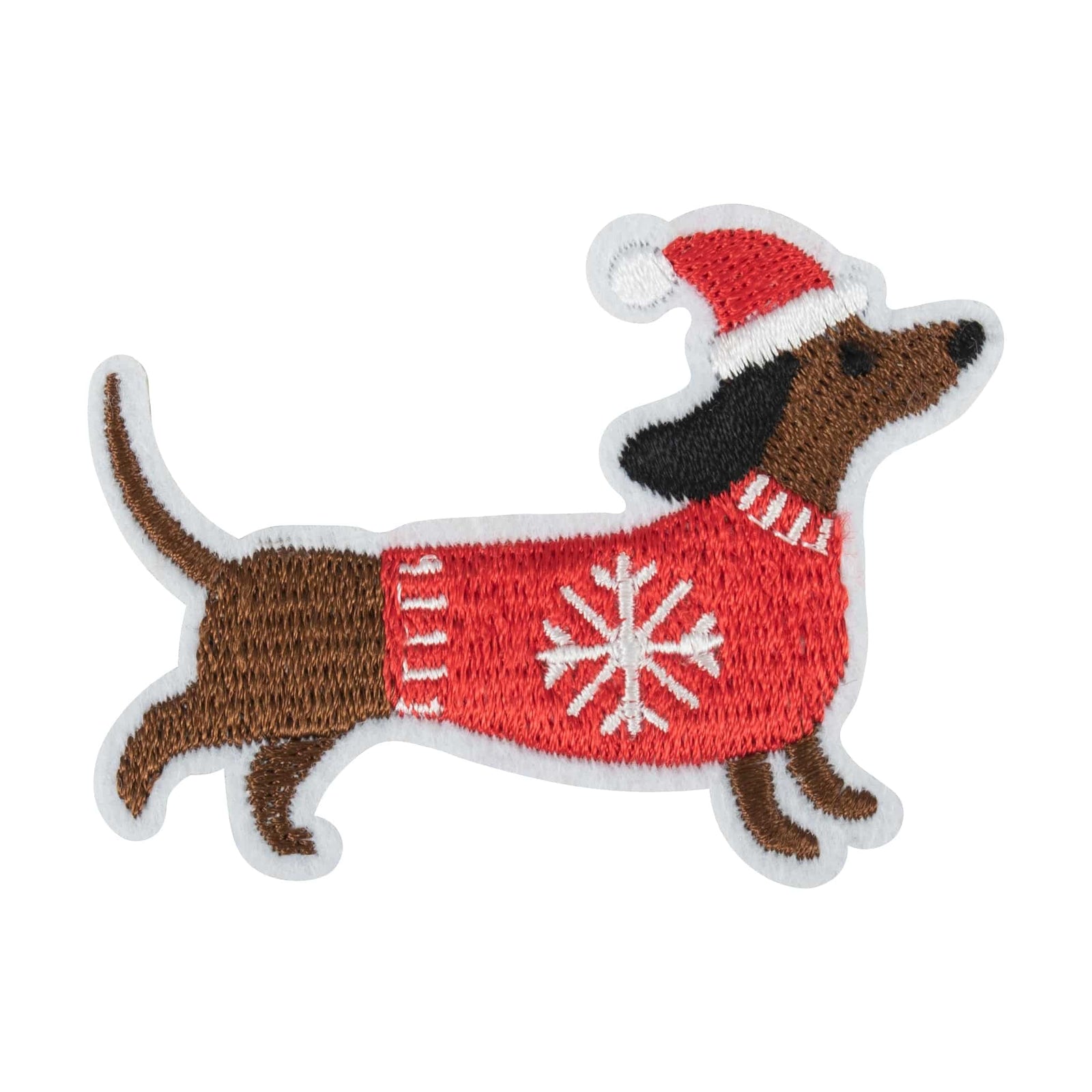 Christmas Motifs - Iron -On & Sew-On Patch FESTIVE DACHSHUND DOG - Cheap Fabrics