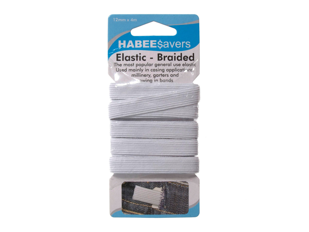 Braided Elastic:12mm x 4mtr: White - HABEESAVERS
