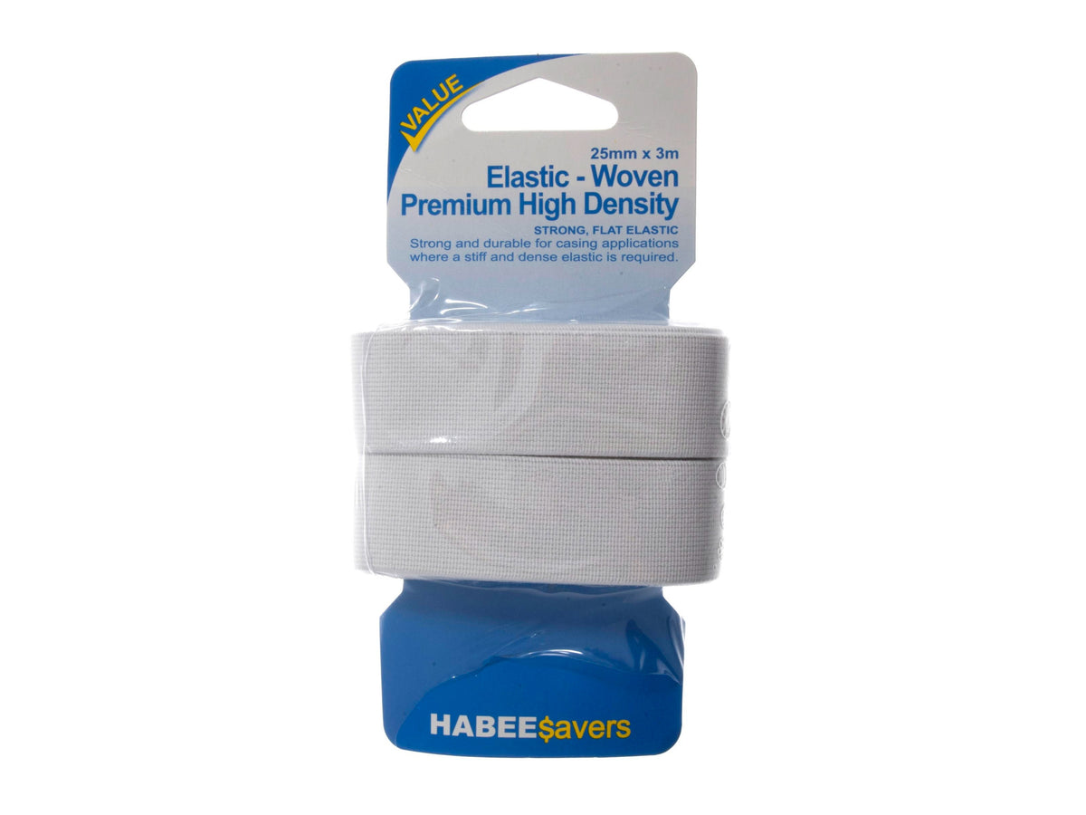 Woven High Density Elastic: 25mm x 3m: White - HABEESAVERS