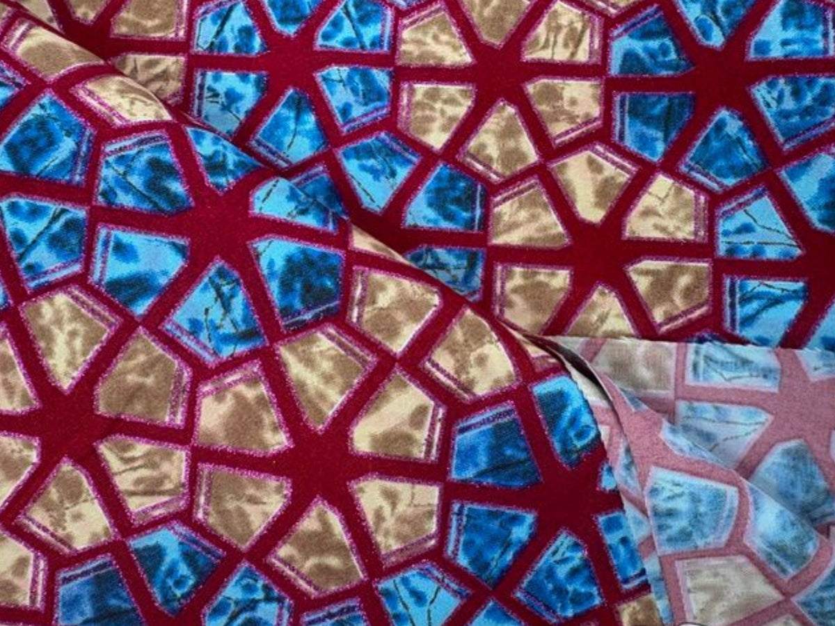 African Wax Print fabric featuring colorful hexagon design, vibrant patterns, and bright colors from Cheapfabrics.