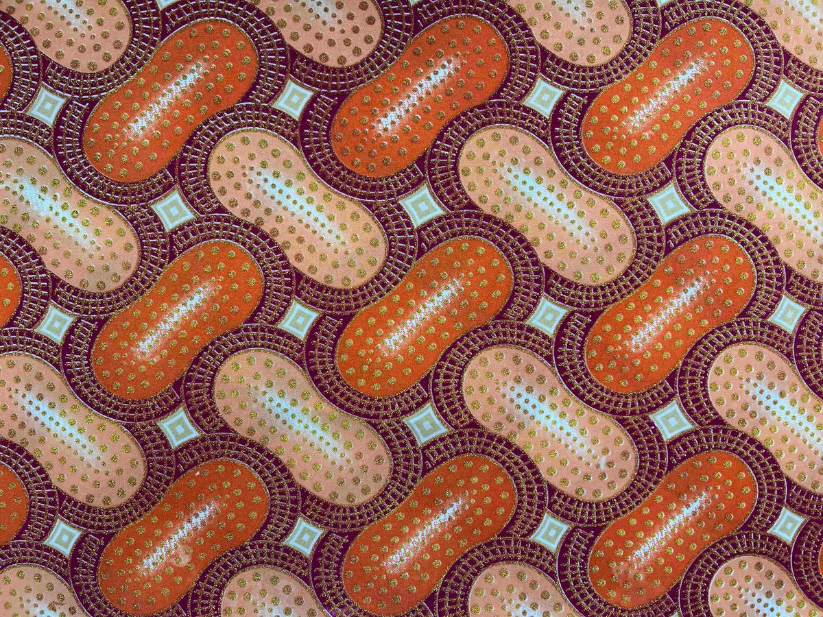 Colorful African wax print fabric with vibrant geometric patterns, showcasing Design 1 by Cheapfabrics.