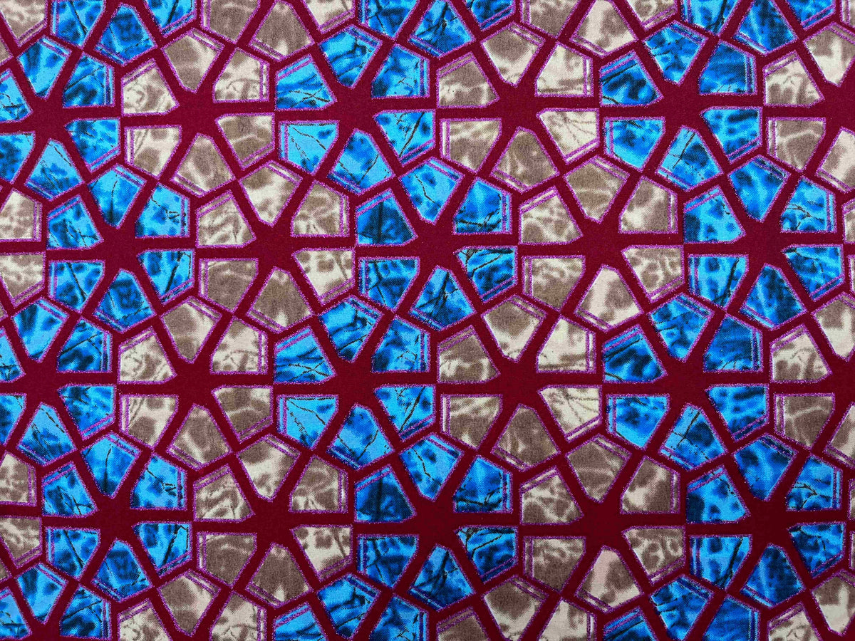Colorful African wax print fabric featuring bold geometric patterns, showcasing Design 4 from Cheapfabrics.