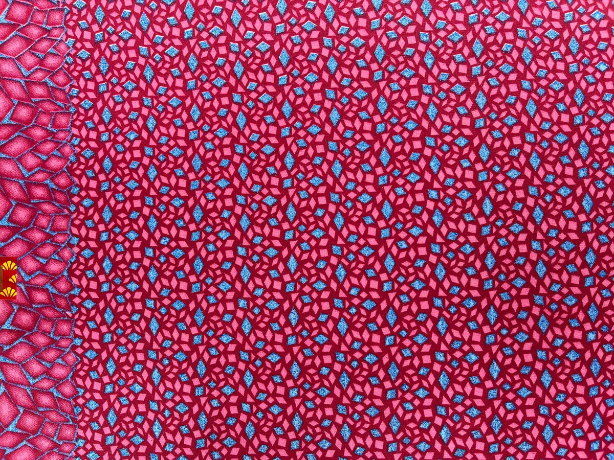 Colorful African Wax Print fabric with bold geometric patterns, showcasing Design 6 from Cheapfabrics.