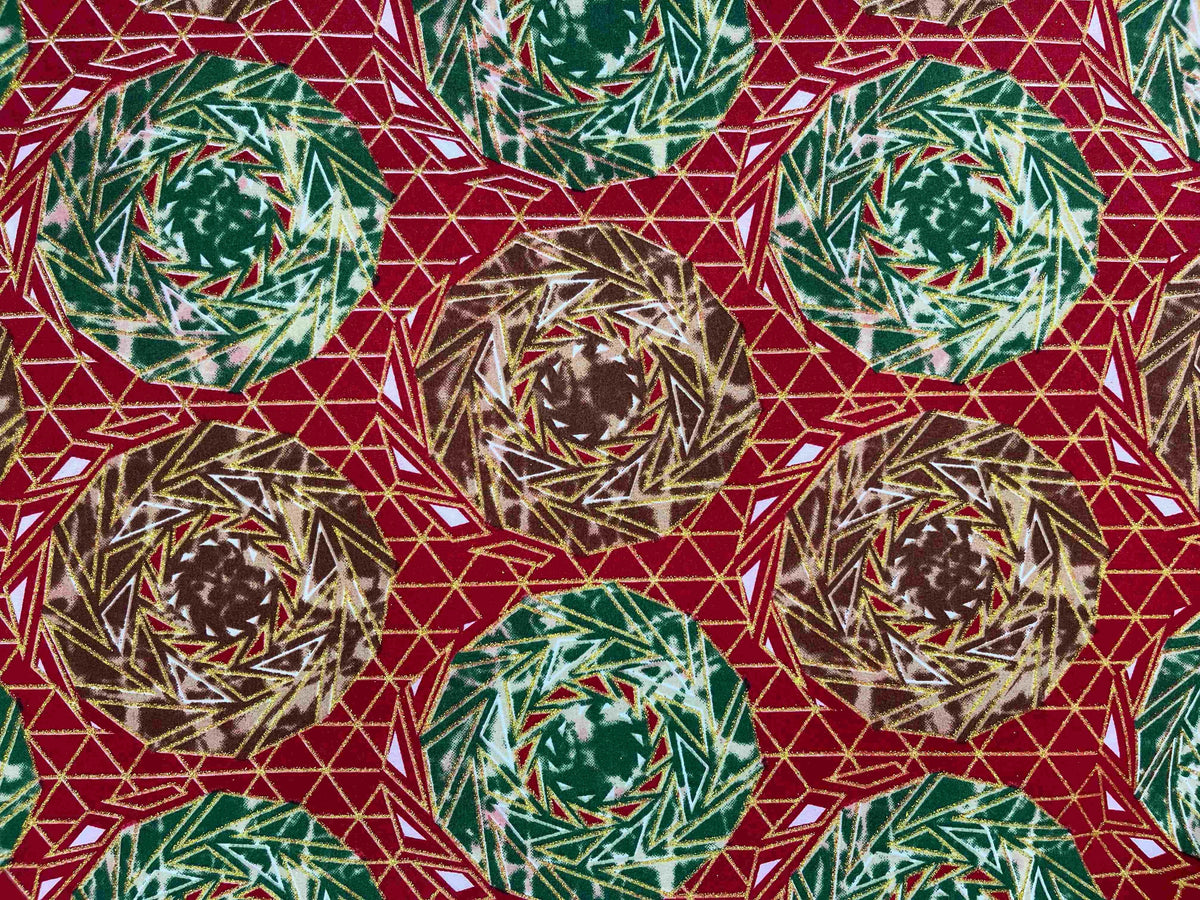 Colorful African wax print fabric with bold geometric patterns, showcasing Design 8 by Cheapfabrics.