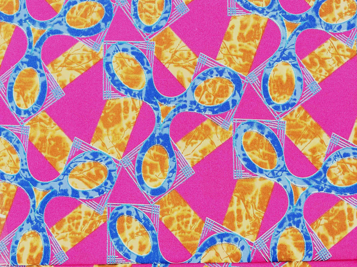 Colorful African wax print fabric with vibrant geometric patterns, showcasing Design 9 by Cheapfabrics.