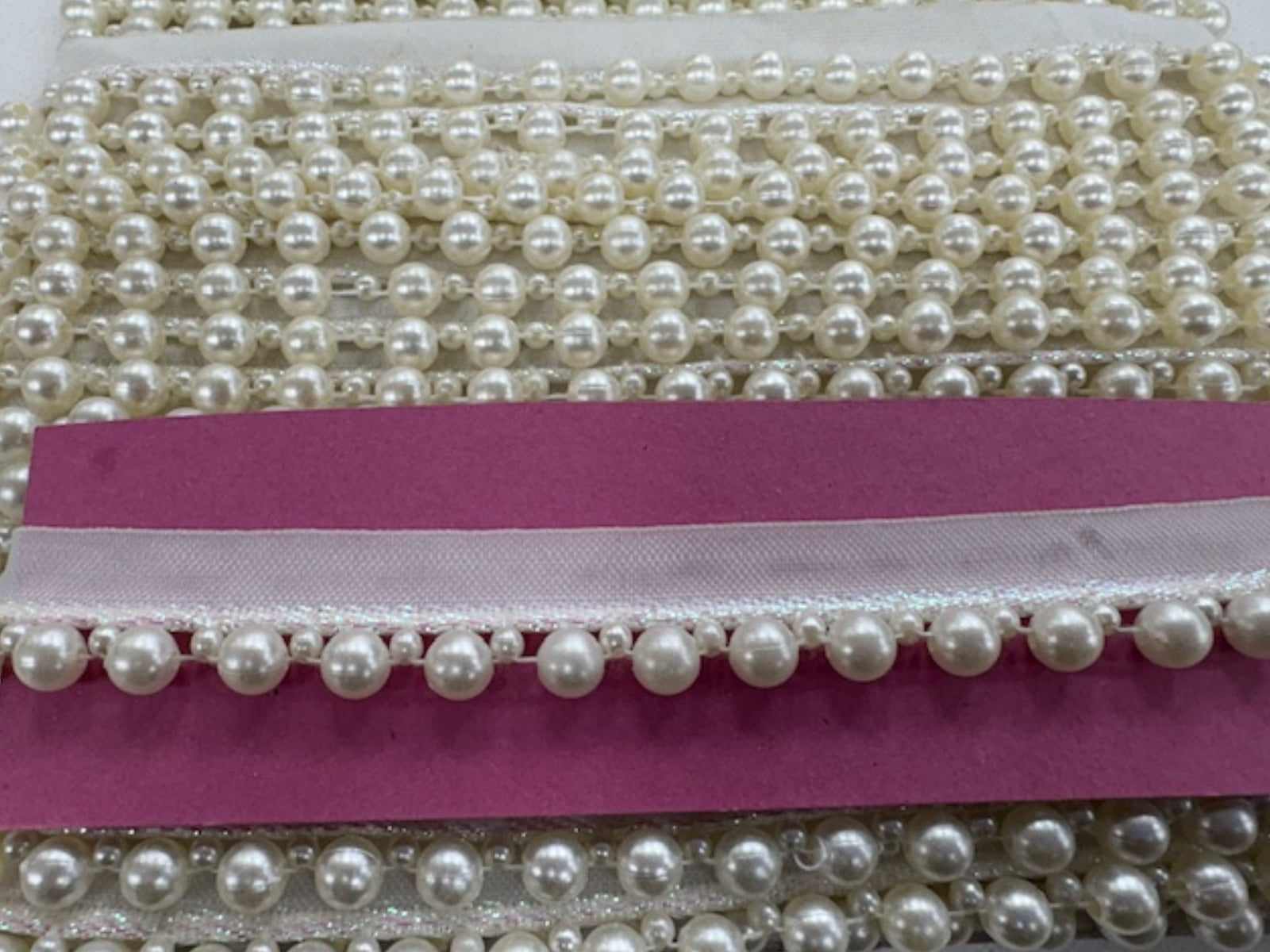 Ivory / Cream Pearl Beaded Trim on Ribbon - Cheap Fabrics