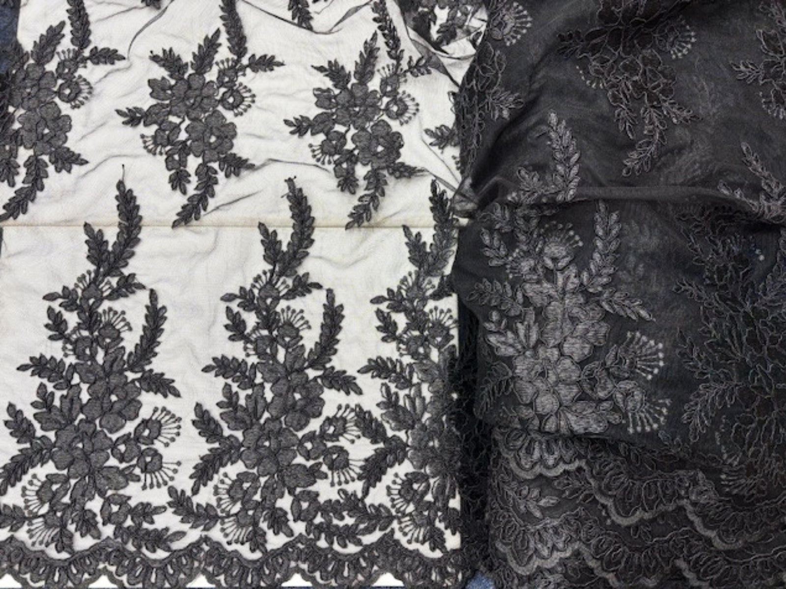 Black - Corded Lace With A Scalloped Edge - Cheap Fabrics