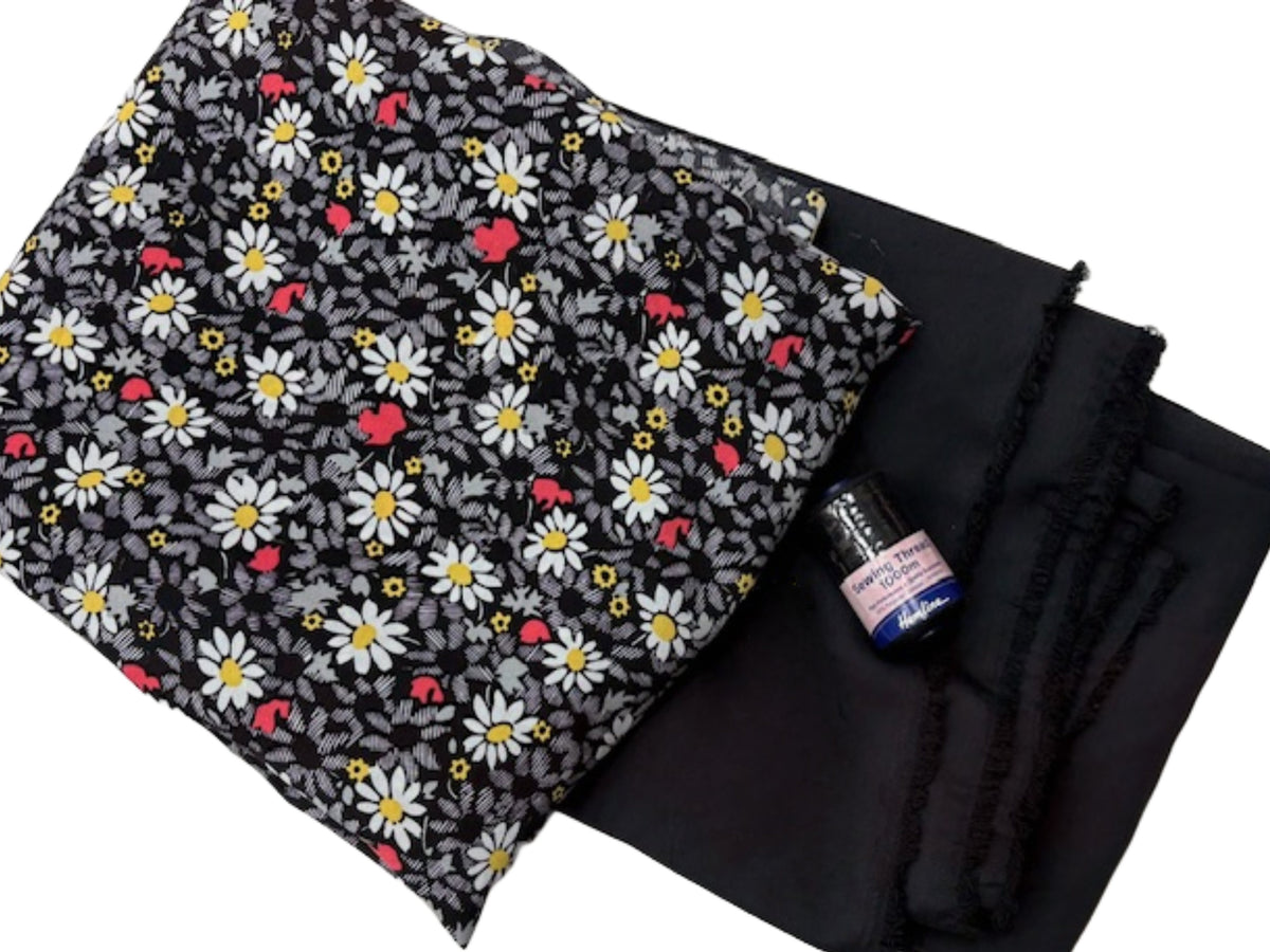 Black Daisy Crepe Print Sewing Bundle - Cheap Fabrics