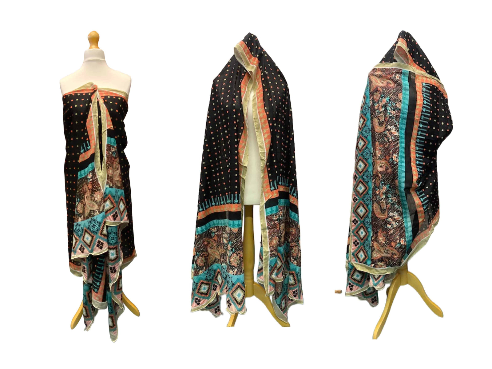 Black Printed Cotton Blend Sarong - 001 - Cheap Fabrics