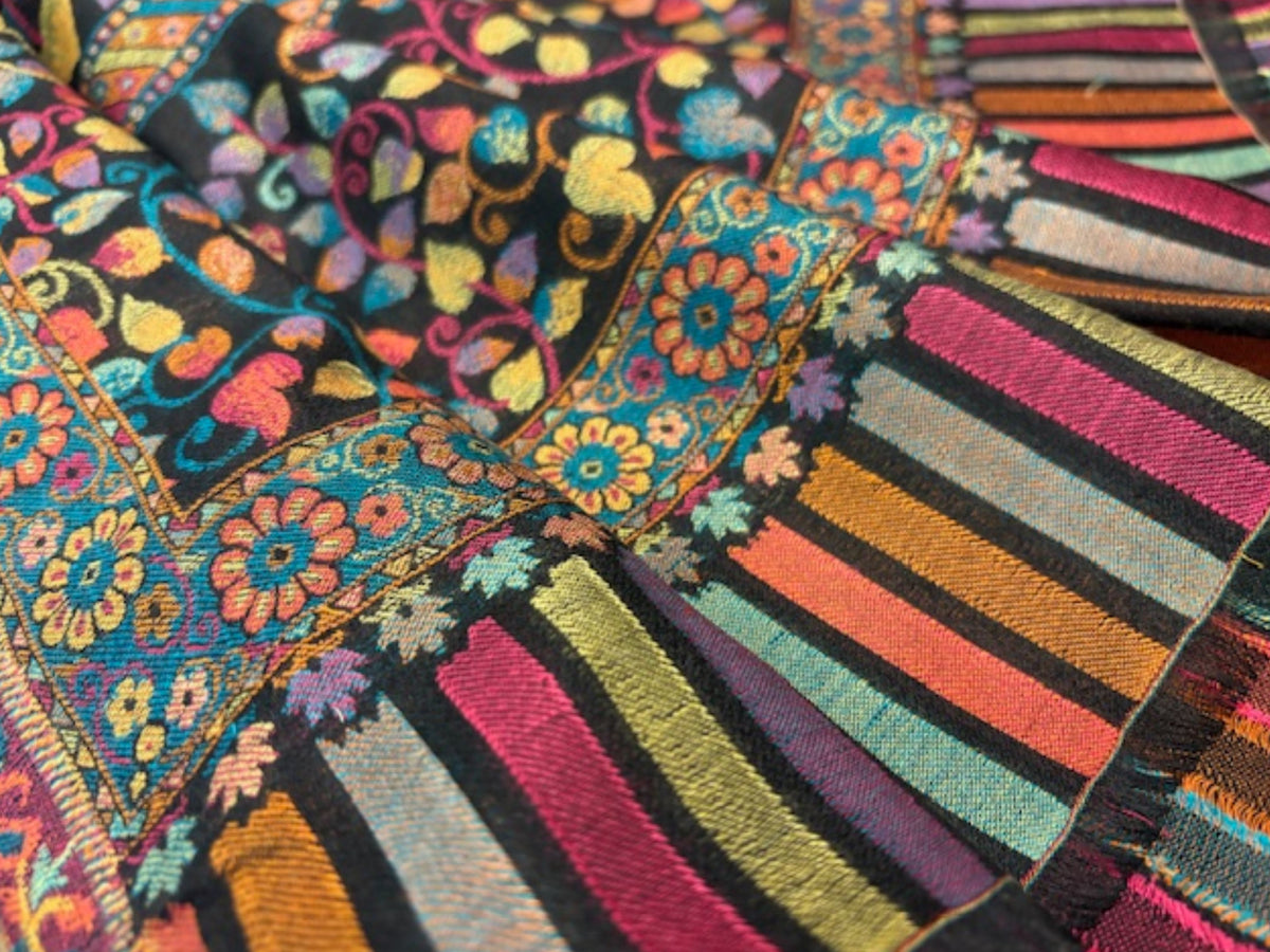 Black Tulip Shawl - Poly/Viscose Mix - Cheap Fabrics