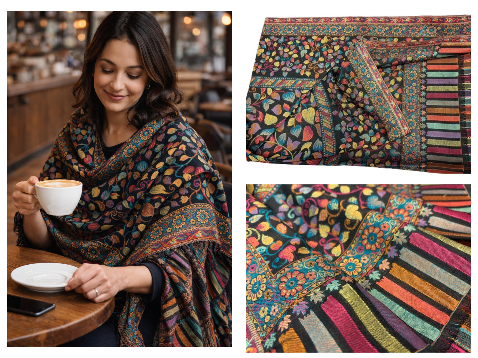 Black Tulip Shawl - Poly/Viscose Mix - Cheap Fabrics