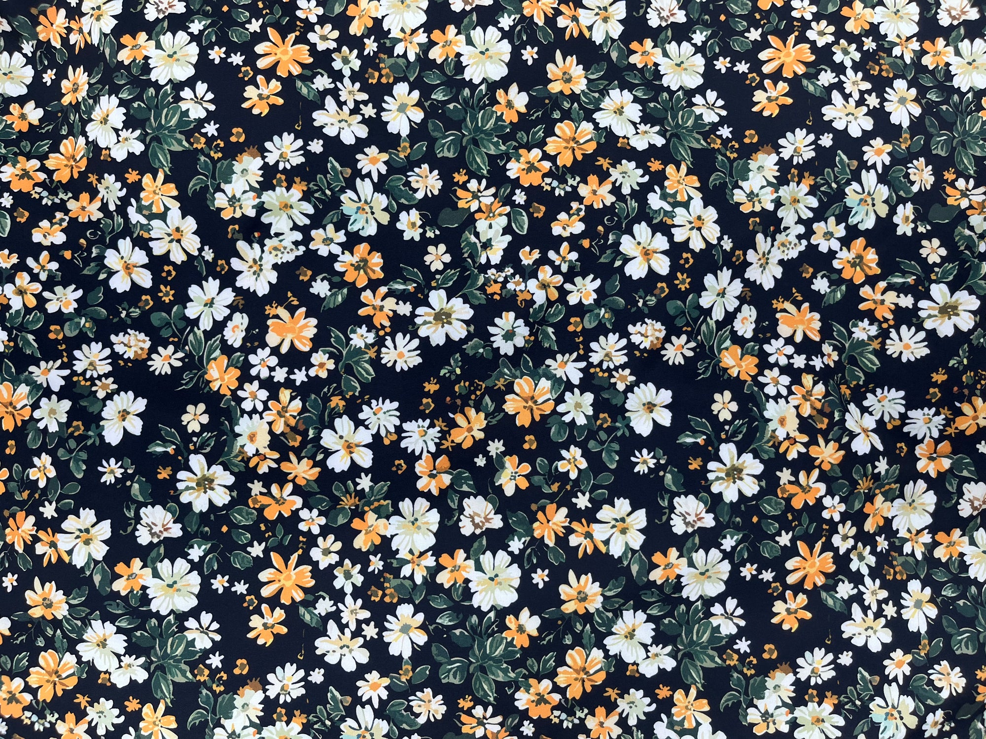 Black Amber Floral - Printed Peachskin Fabric - Cheap Fabrics