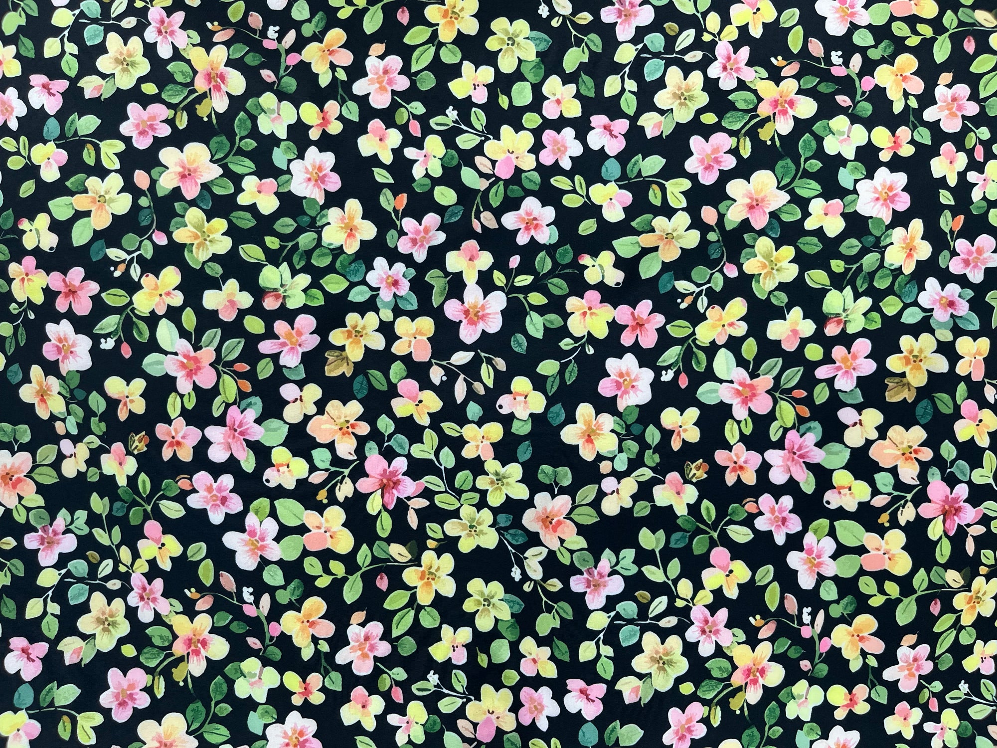 Black Multi Floral - Printed Peachskin Fabric - Cheap Fabrics