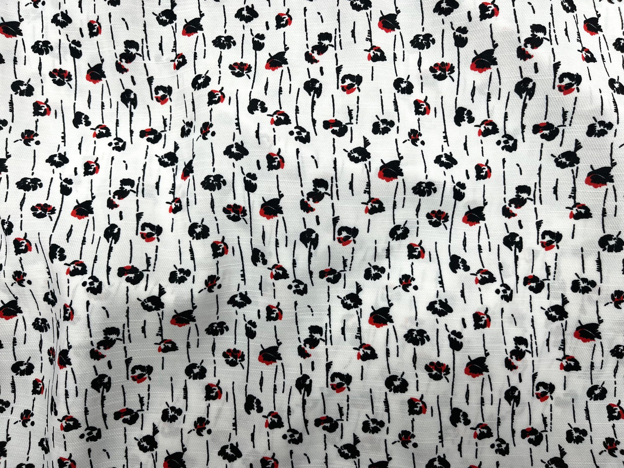 Black Red  - Clearance Printed Crepe Fabric
