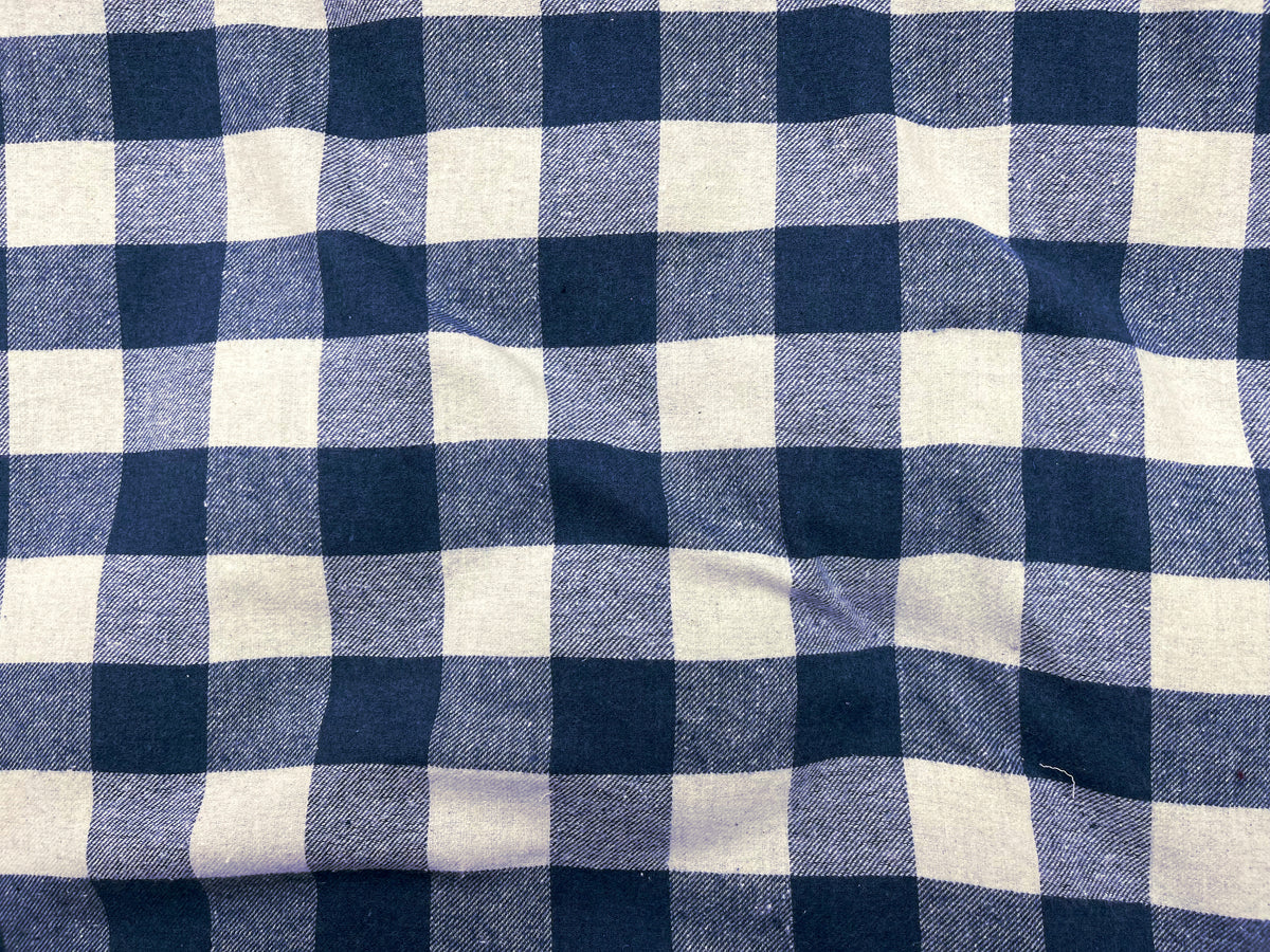Blue Ivory Check - Brushed Cotton Blended Fabric