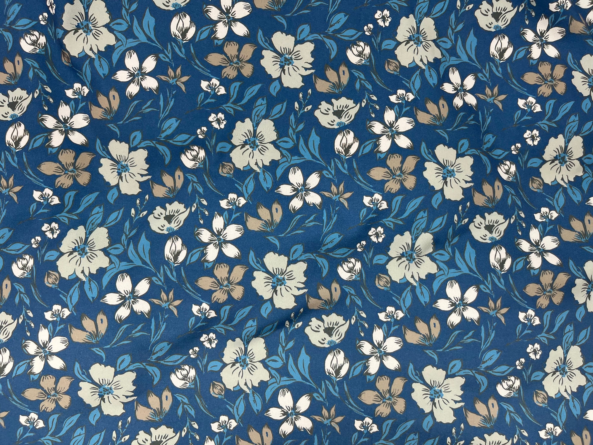 Blue Floral - Printed Peachskin Fabric - Cheap Fabrics