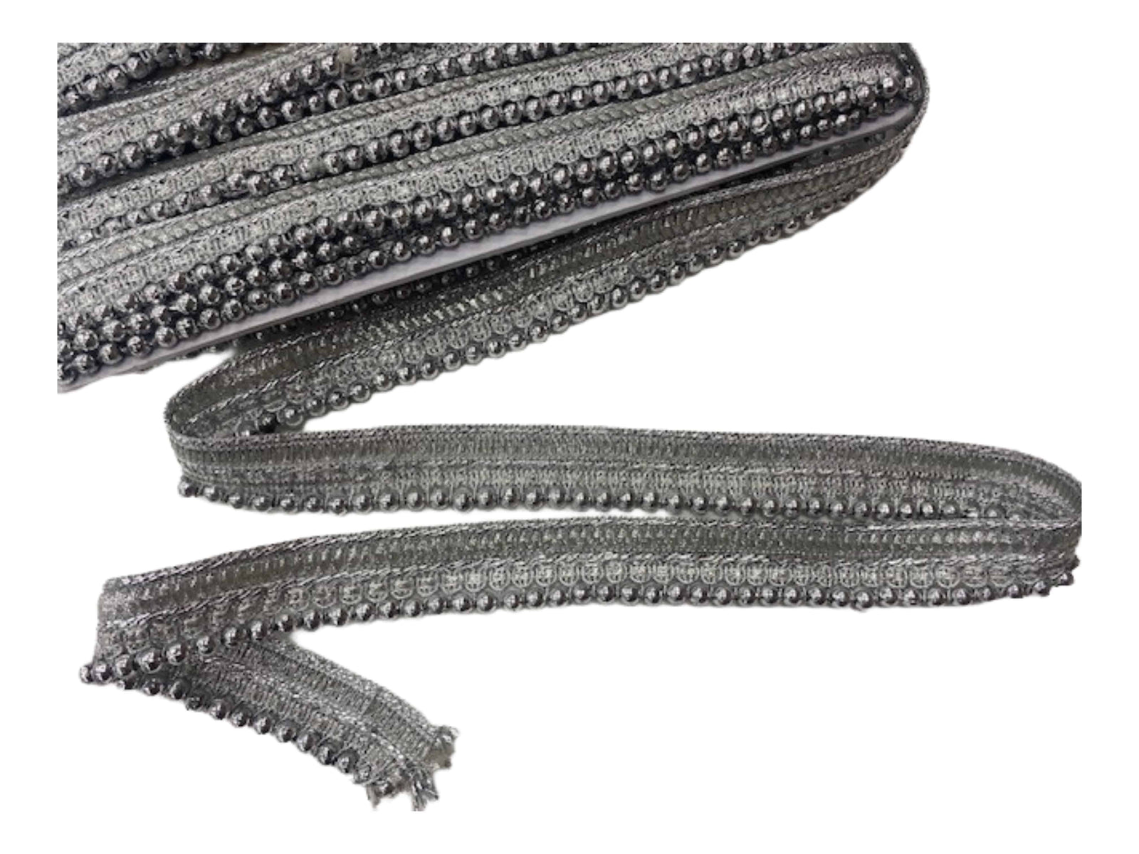 Bobble Beaded Silver Trim - 20mm - Cheap Fabrics