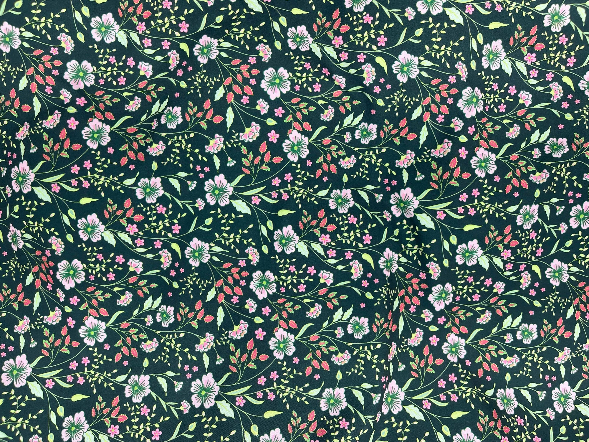 Bottle Green Floral - Printed Peachskin Fabric - Cheap Fabrics