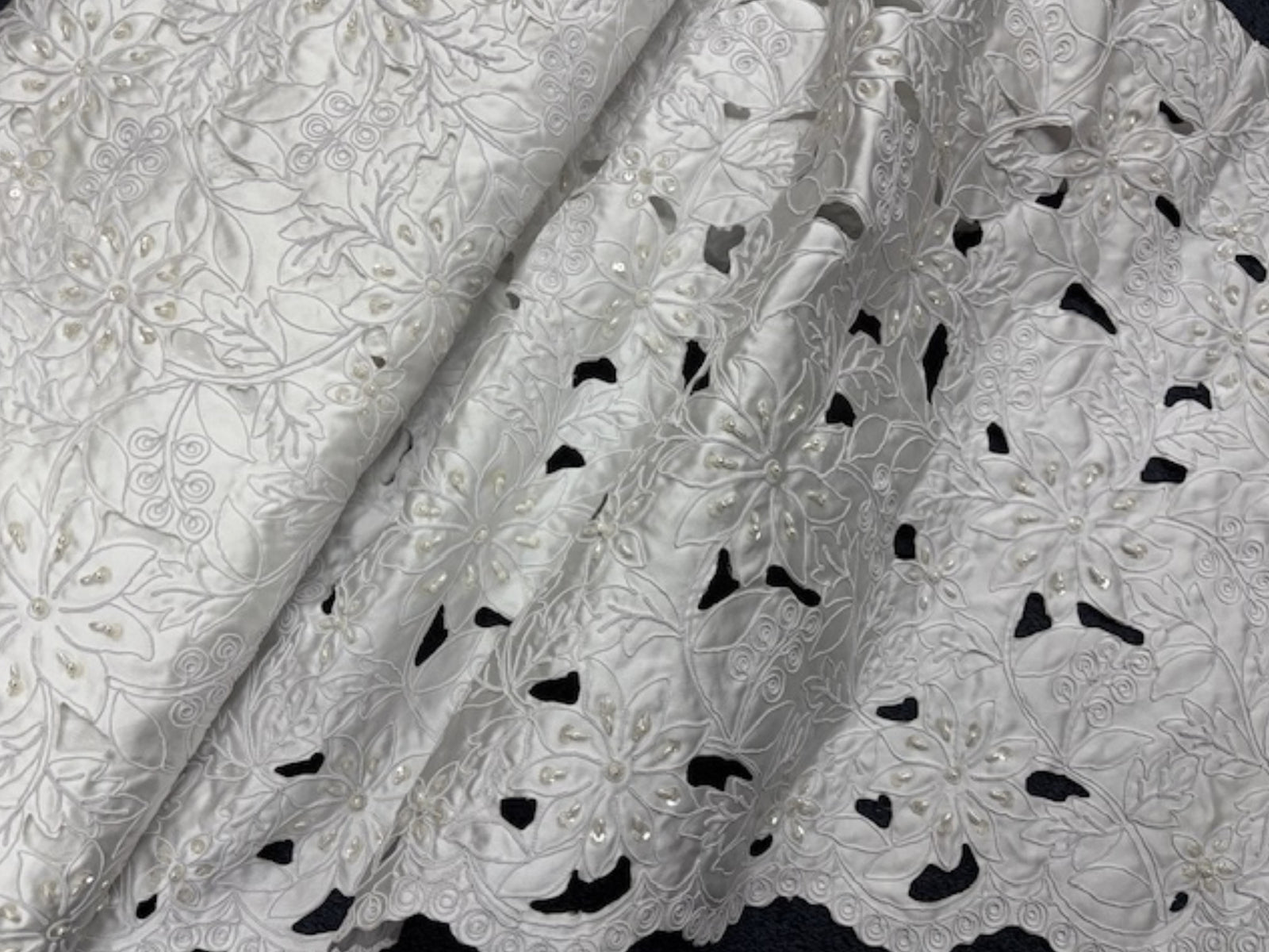 White - Bridal Satin Cutwork Fabric - Cheap Fabrics
