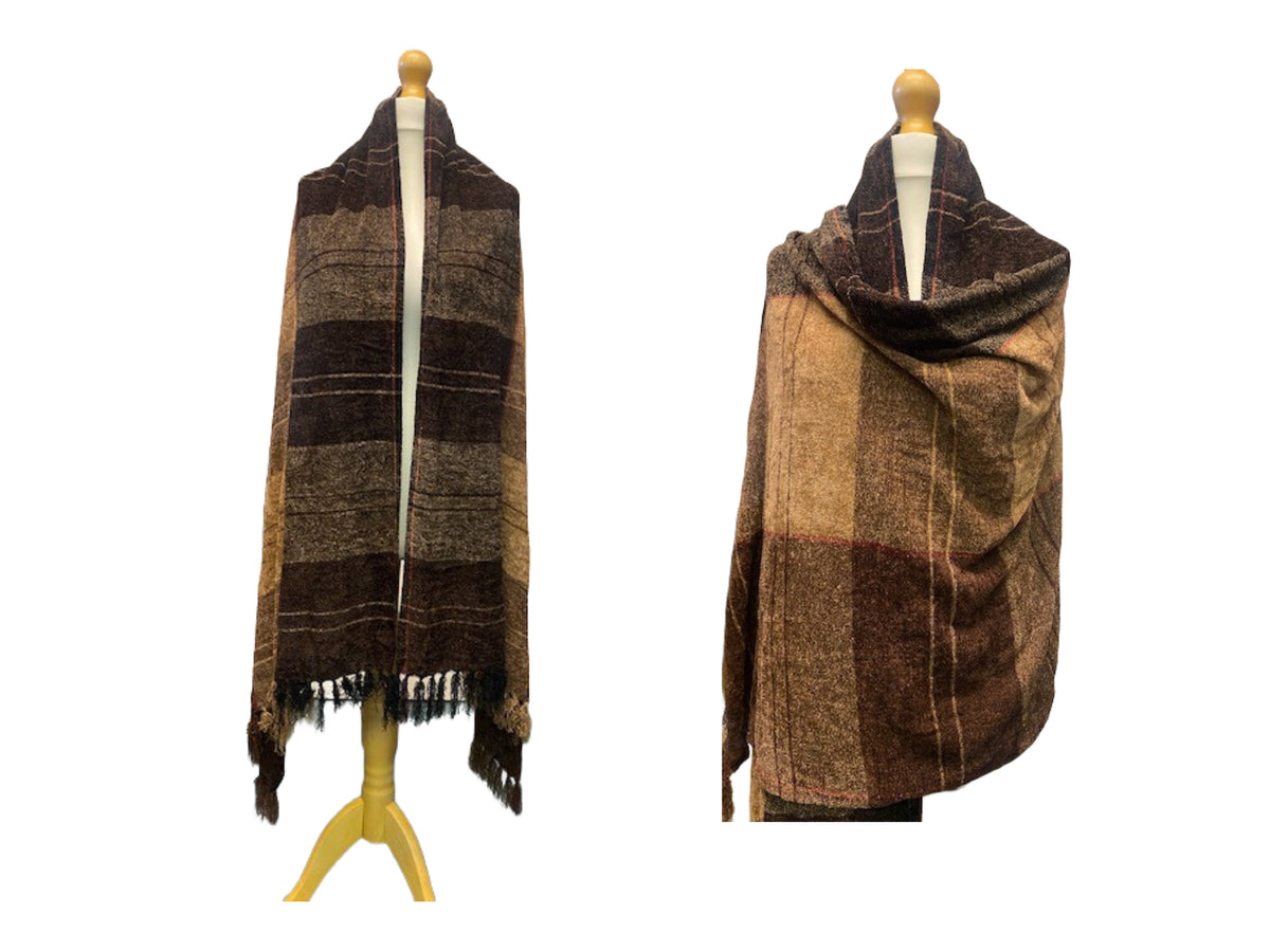 Shades Of Brown Box Design Shawl (SECONDS) - Cheap Fabrics