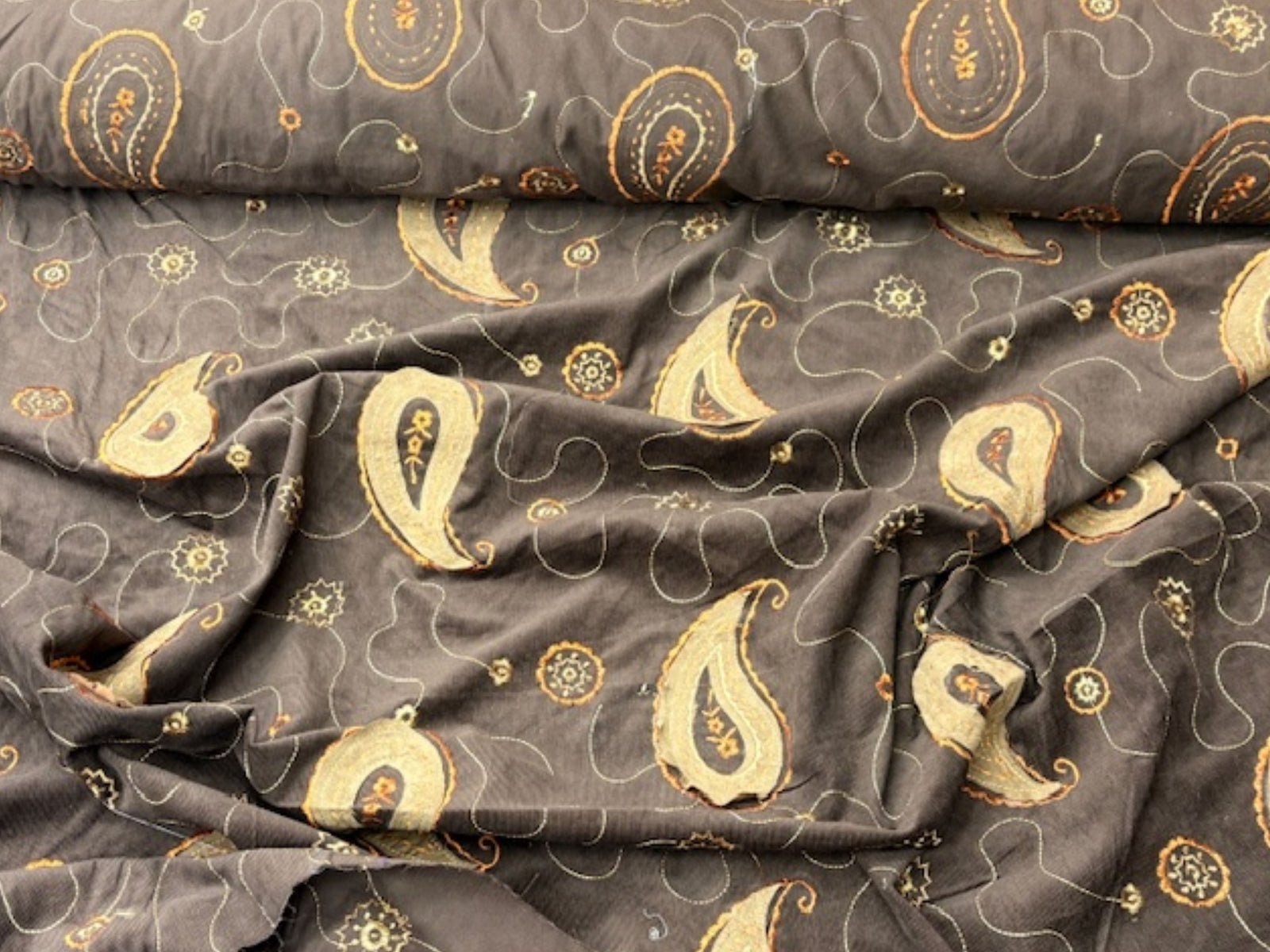 Paisley Patch Embroidered Corduroy - Cheap Fabrics