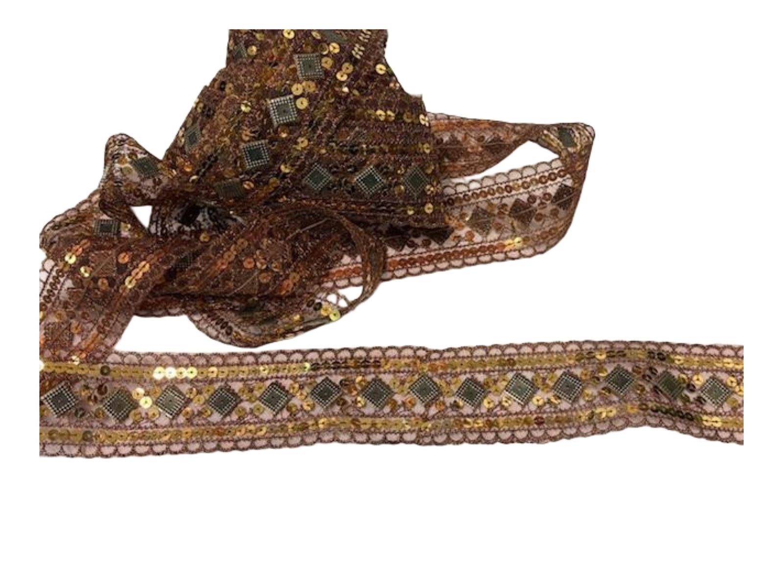 Brown Sequinned Trim - Cheap Fabrics