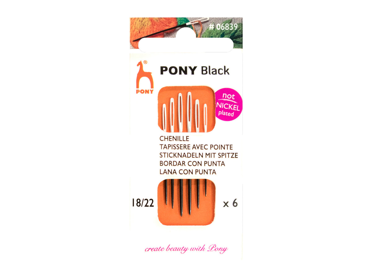 Hand Sewing Needles: Chenille: Black with White Eye: Sizes 18-22