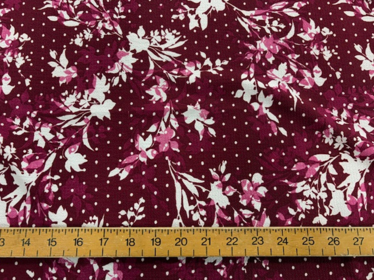 Printed Crepe Textured Fabric - LAST 1 METRE LENGTH (Cherry Floral)