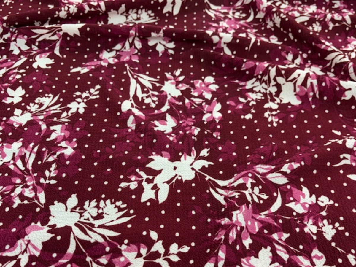 Printed Crepe Textured Fabric - LAST 1 METRE LENGTH (Cherry Floral)