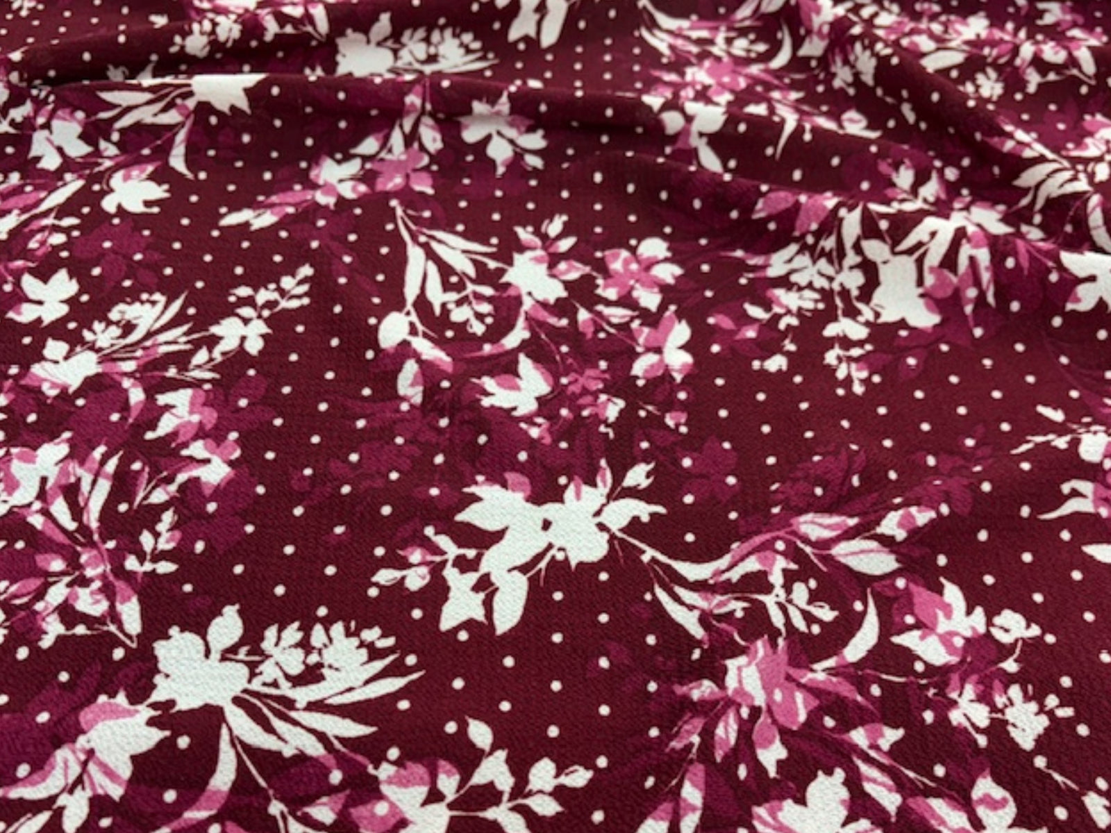 Printed Crepe Textured Fabric - LAST 1 METRE LENGTH (Cherry Floral)