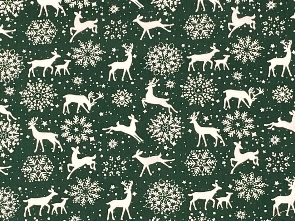 Christmas Reindeers And Snowflakes  - Poly/Cotton Print