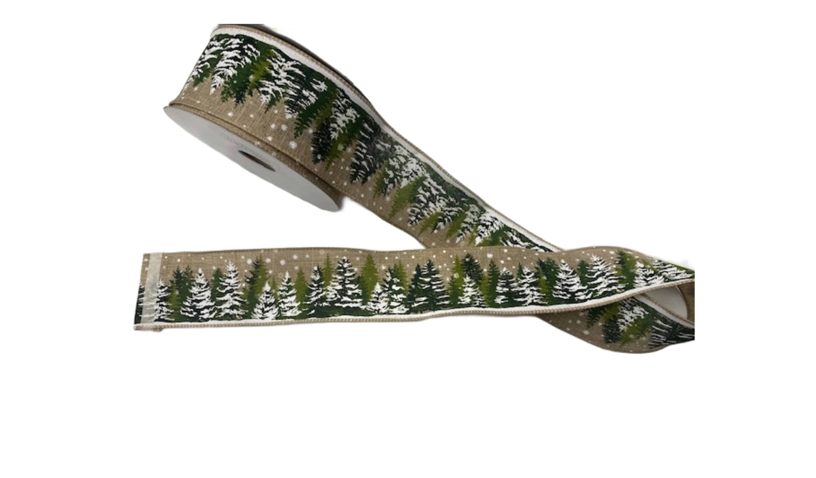 Christmas Wired Edge Ribbon - CHRISTMAS SNOWY TREES - Cheap Fabrics