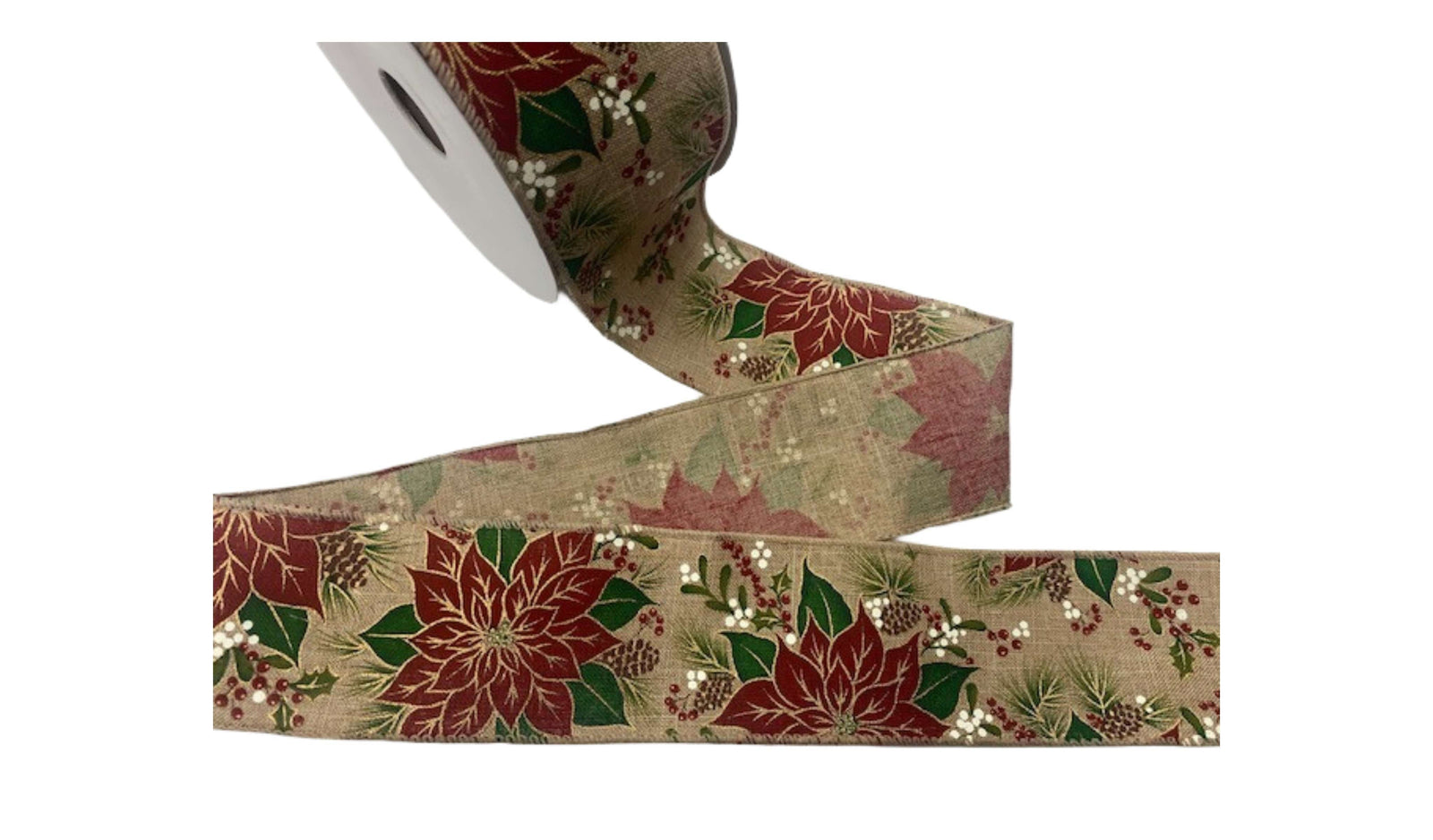 Christmas Wired Edge Ribbon - POINSETTA - Cheap Fabrics