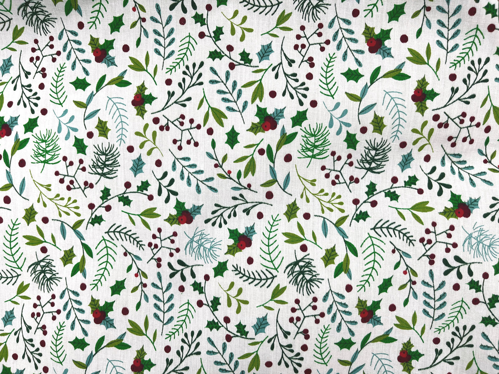 Christmas Holly And Mistletoe - Poly/Cotton Print Fabric - Cheap Fabrics