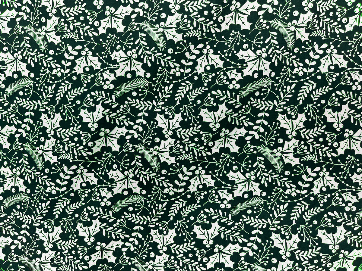 Christmas Holly Feather - Poly/Cotton Print Fabric