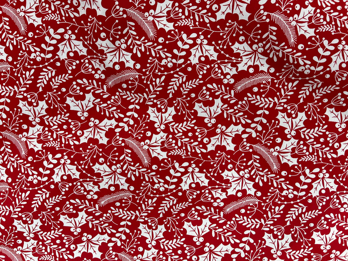 Christmas Holly Feather - Poly/Cotton Print Fabric