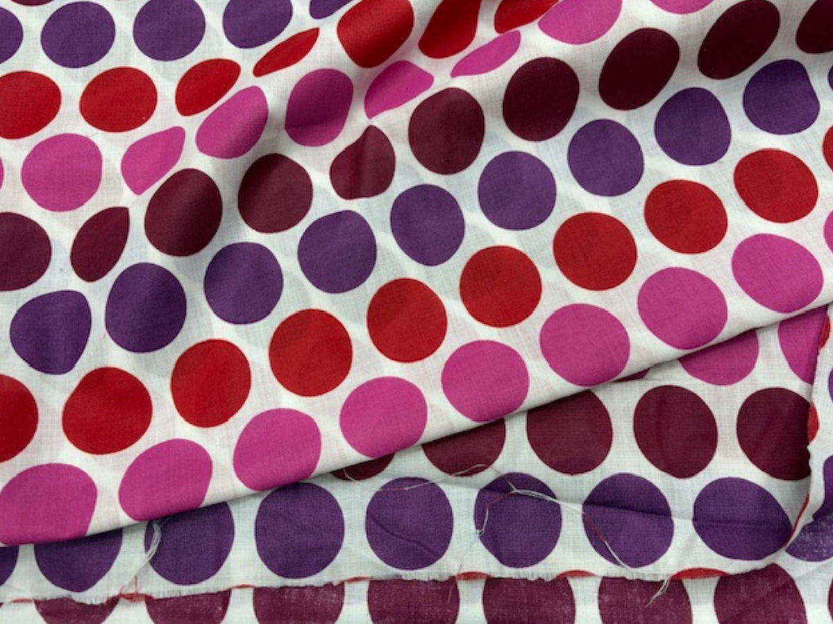 CLEARANCE LENGTH OF FABRIC - Poly/Cotton Print: 2.96 MTRS MULTI  POLKA - Cheap Fabrics