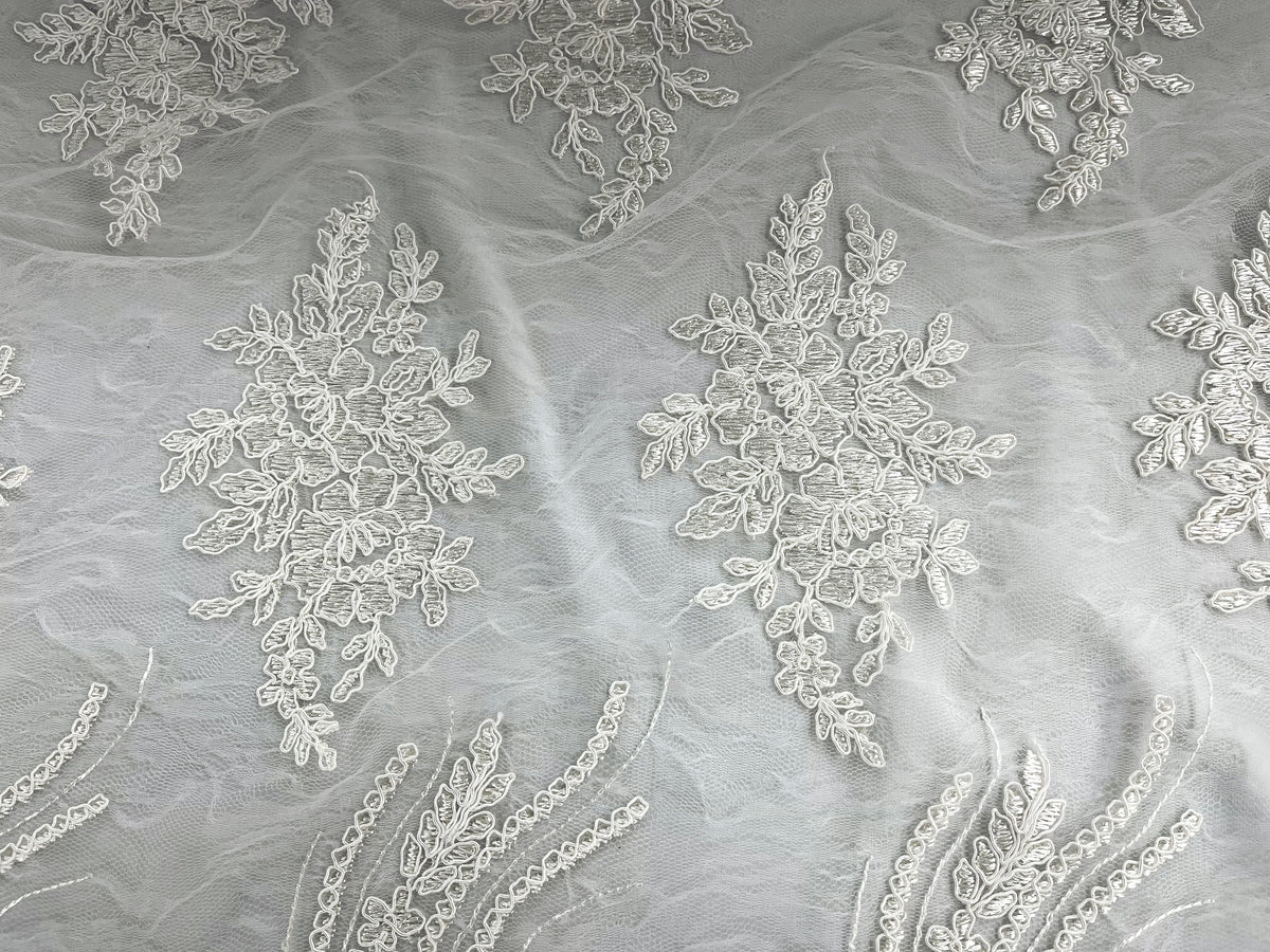 Corded Lace Fabric With Scalloped Edge