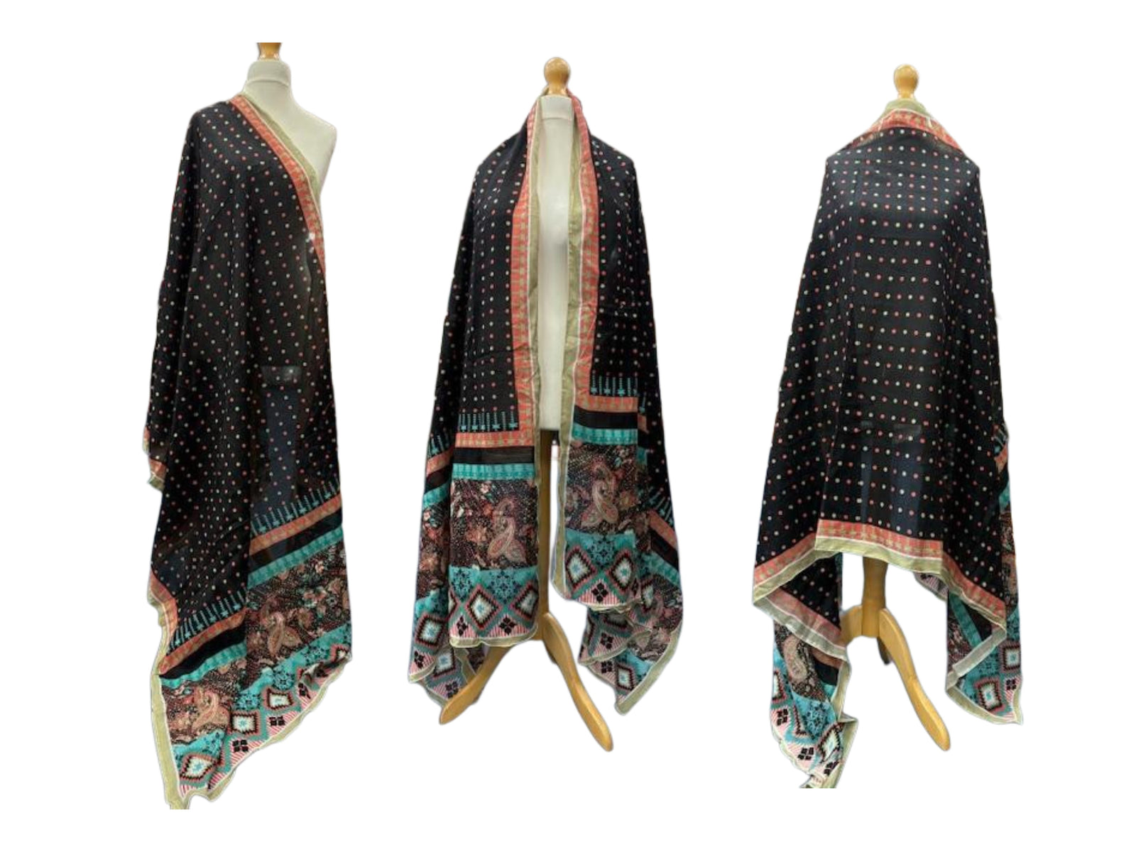 Polka Dot Bordered Polyester Blend Shawl - Black - Cheap Fabrics